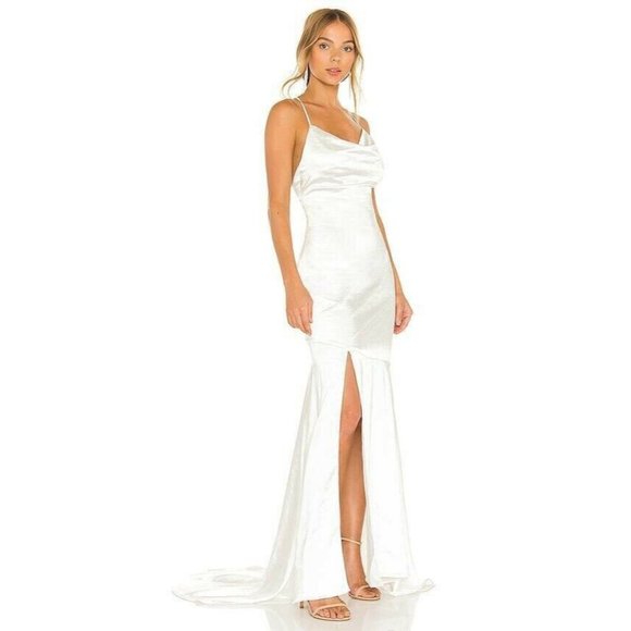ELLIATT Skylar Dress White Satin Long Open Back Bride Wedding S NWT $220 - Picture 3 of 5